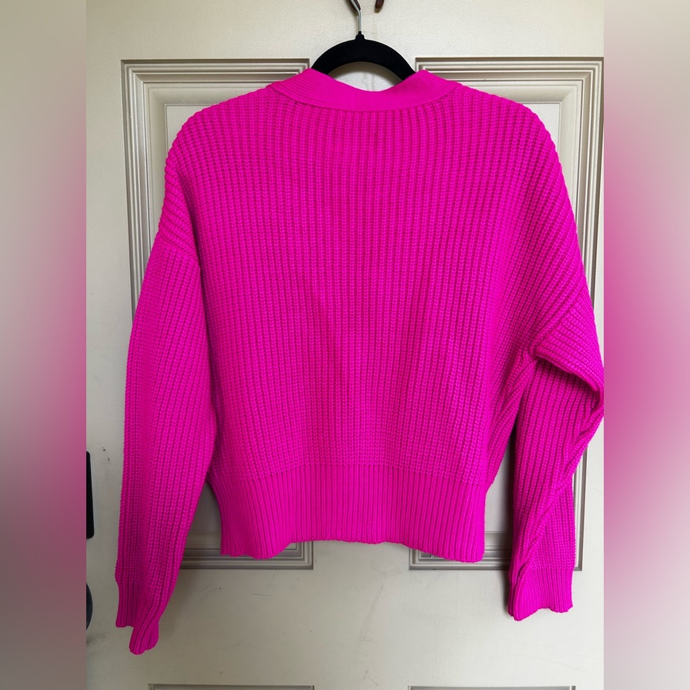 Maeve Hot Pink Ribbed V-Neck Button Cardigan Small - Picture 4 of 6
